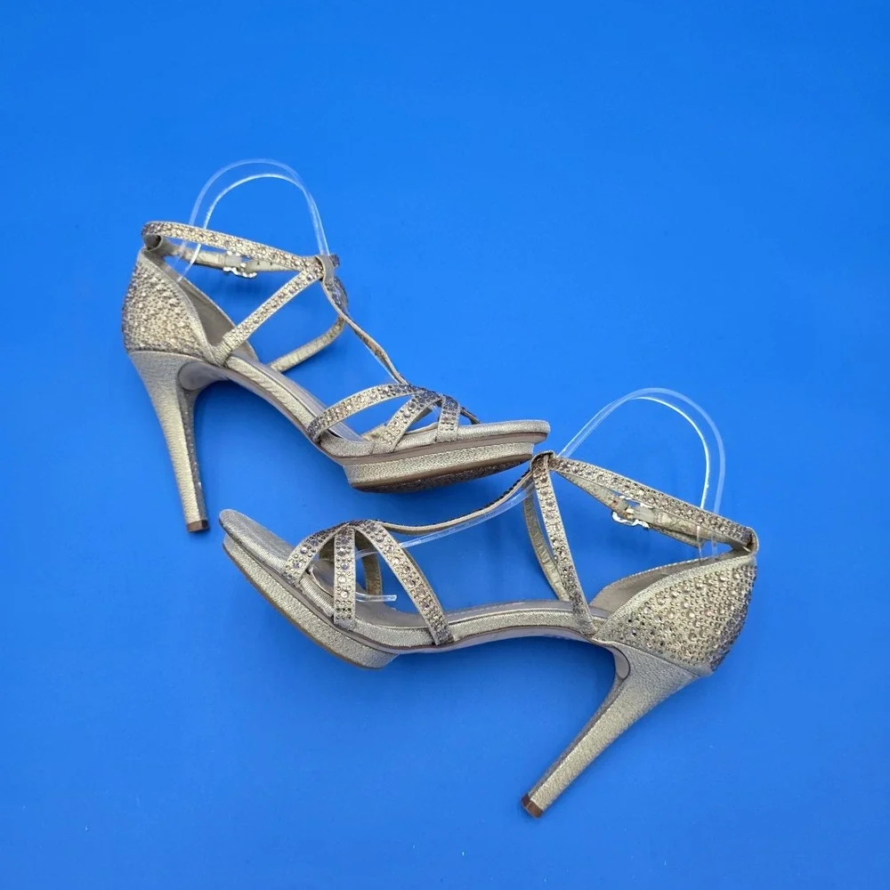 Gianni Bini Women's Strappy Stiletto Heels - Size 9.5 - Gold‎